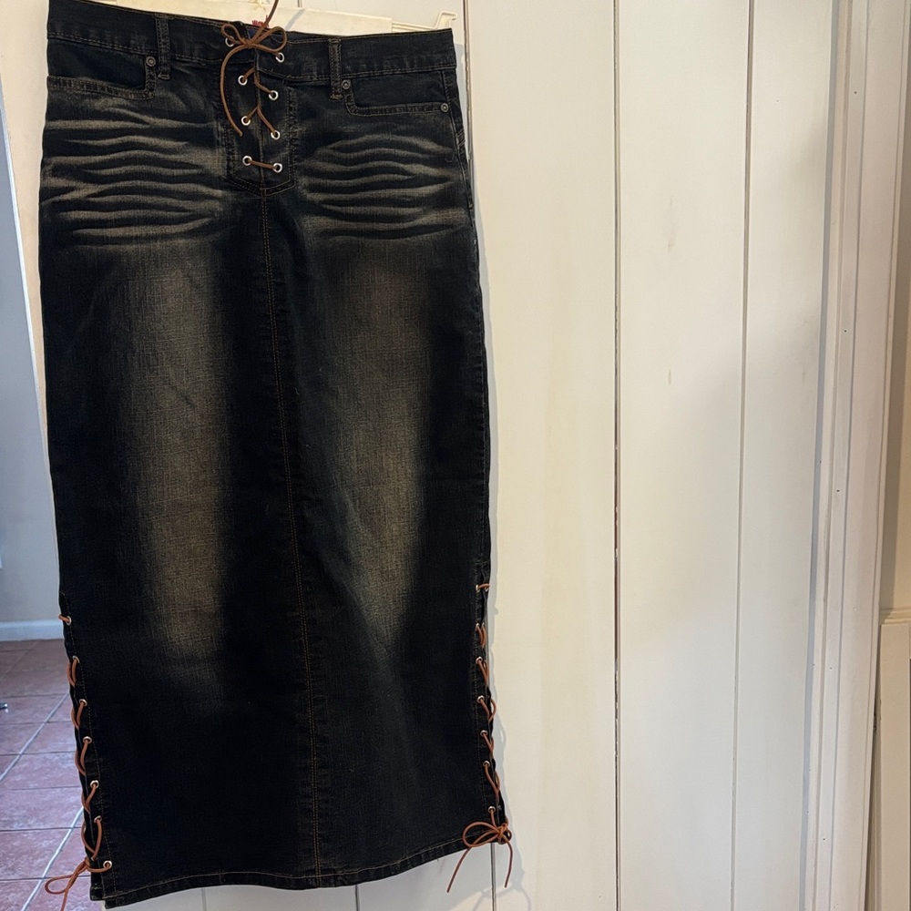 To the Max Lace-Up Dark Denim Pencil Skirt